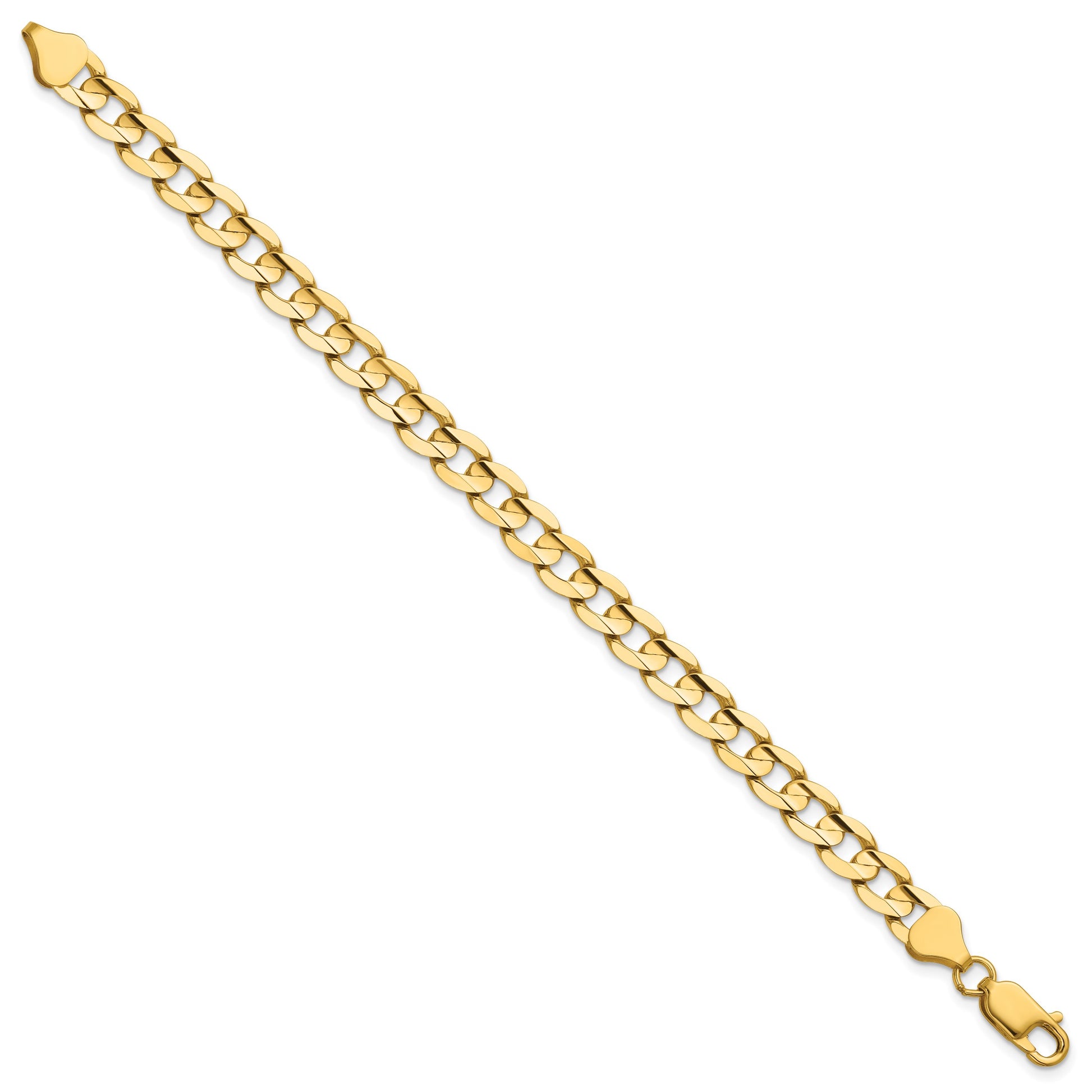 14K 8 inch 6.75mm Open Concave Curb with Lobster Clasp Bracelet
