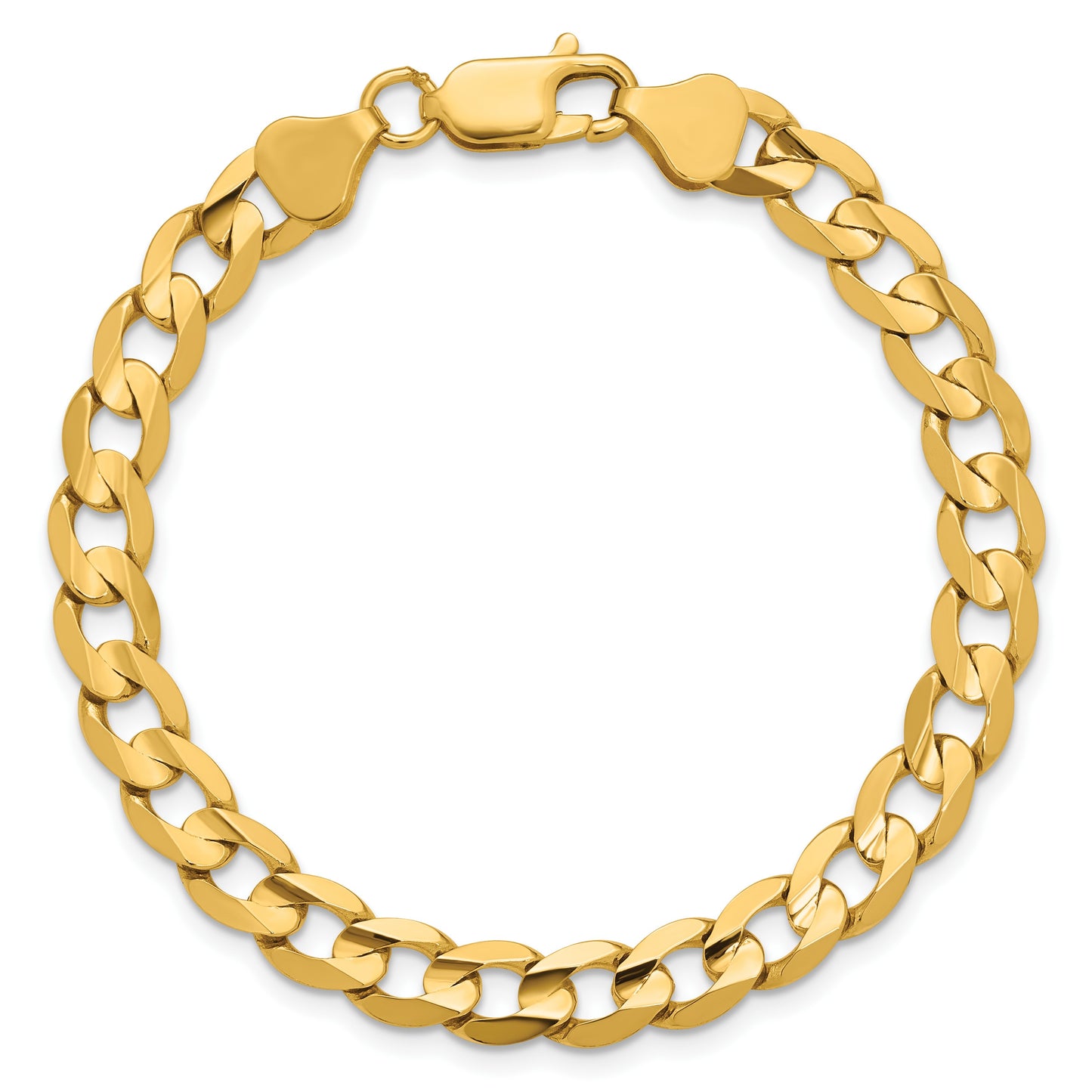 14K 8 inch 6.75mm Open Concave Curb with Lobster Clasp Bracelet