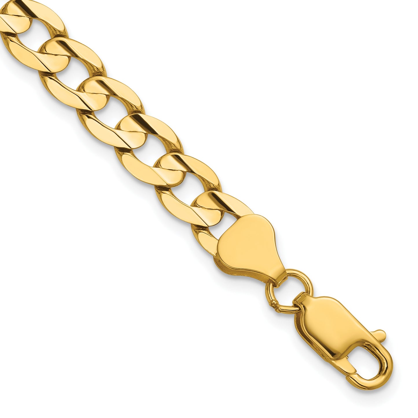 14K 8 inch 6.75mm Open Concave Curb with Lobster Clasp Bracelet