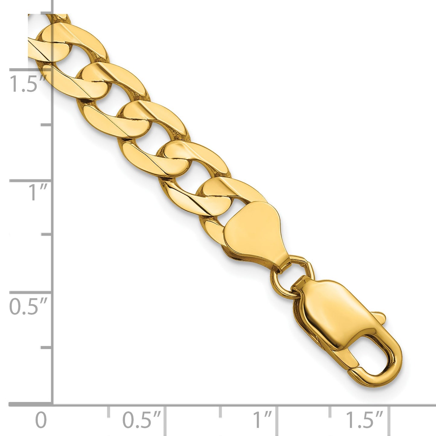 14K 24 inch 7.5mm Open Concave Curb with Lobster Clasp Chain