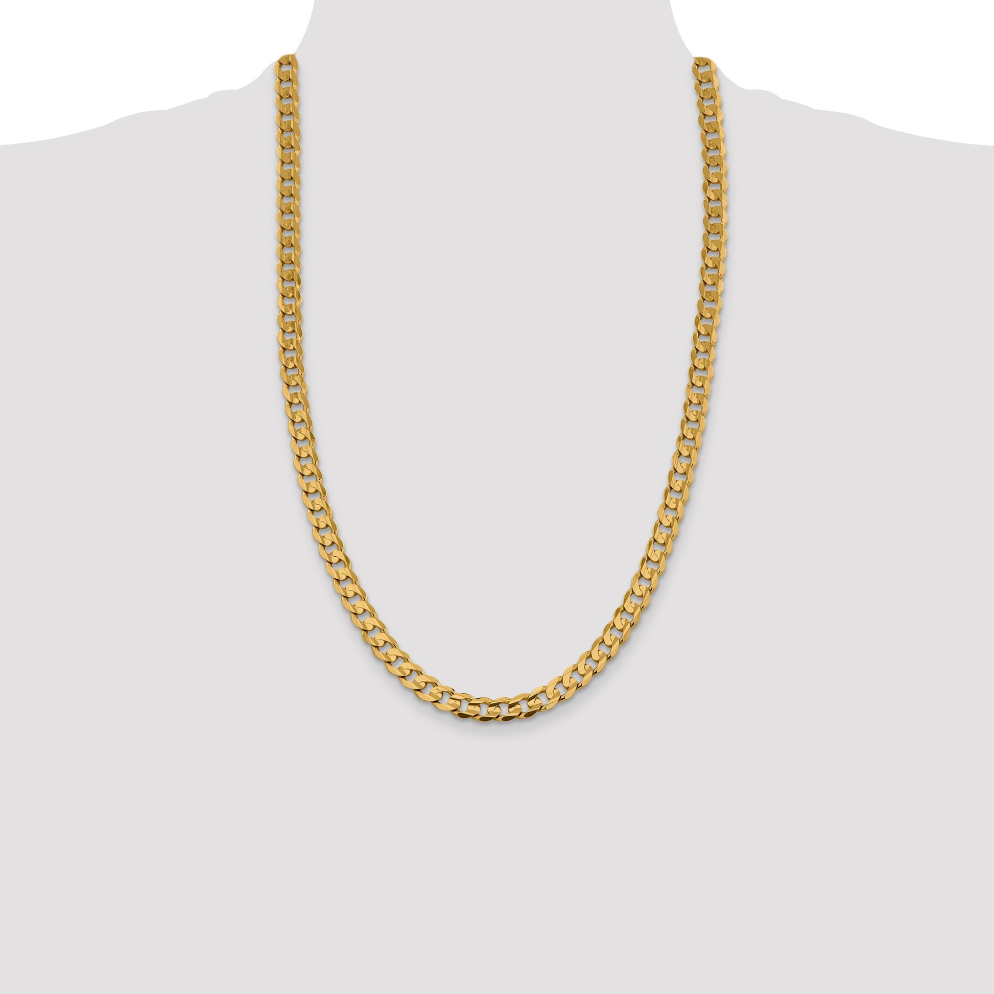 14K 26 inch 7.5mm Open Concave Curb with Lobster Clasp Chain