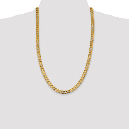 14K 26 inch 7.5mm Open Concave Curb with Lobster Clasp Chain