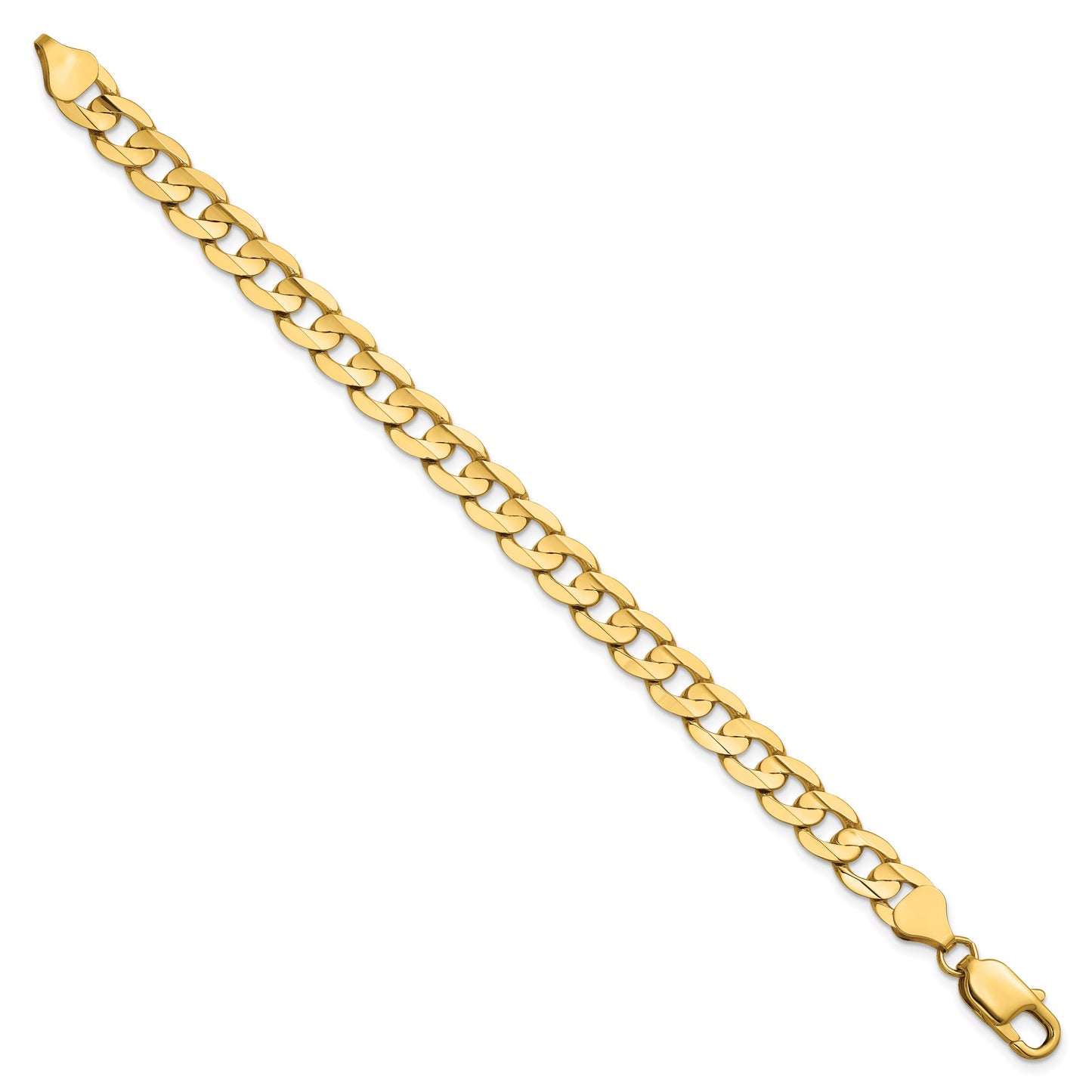 14K 8 inch 7.5mm Open Concave Curb with Lobster Clasp Bracelet