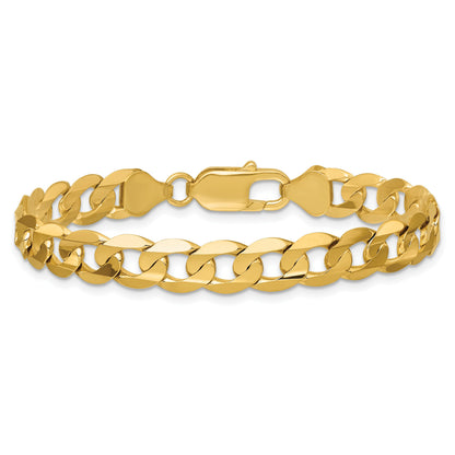 14K 8 inch 7.5mm Open Concave Curb with Lobster Clasp Bracelet