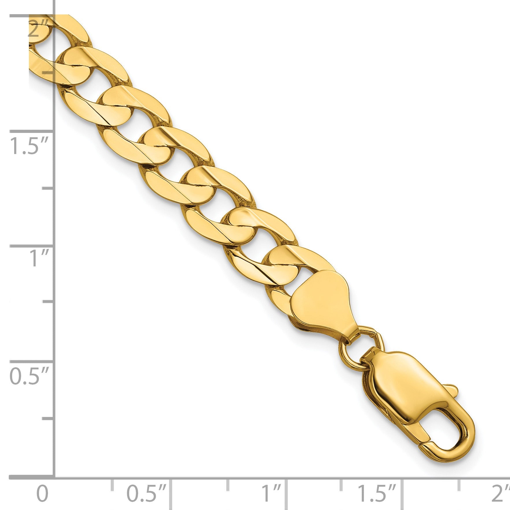 14K 9 inch 7.5mm Open Concave Curb with Lobster Clasp Chain