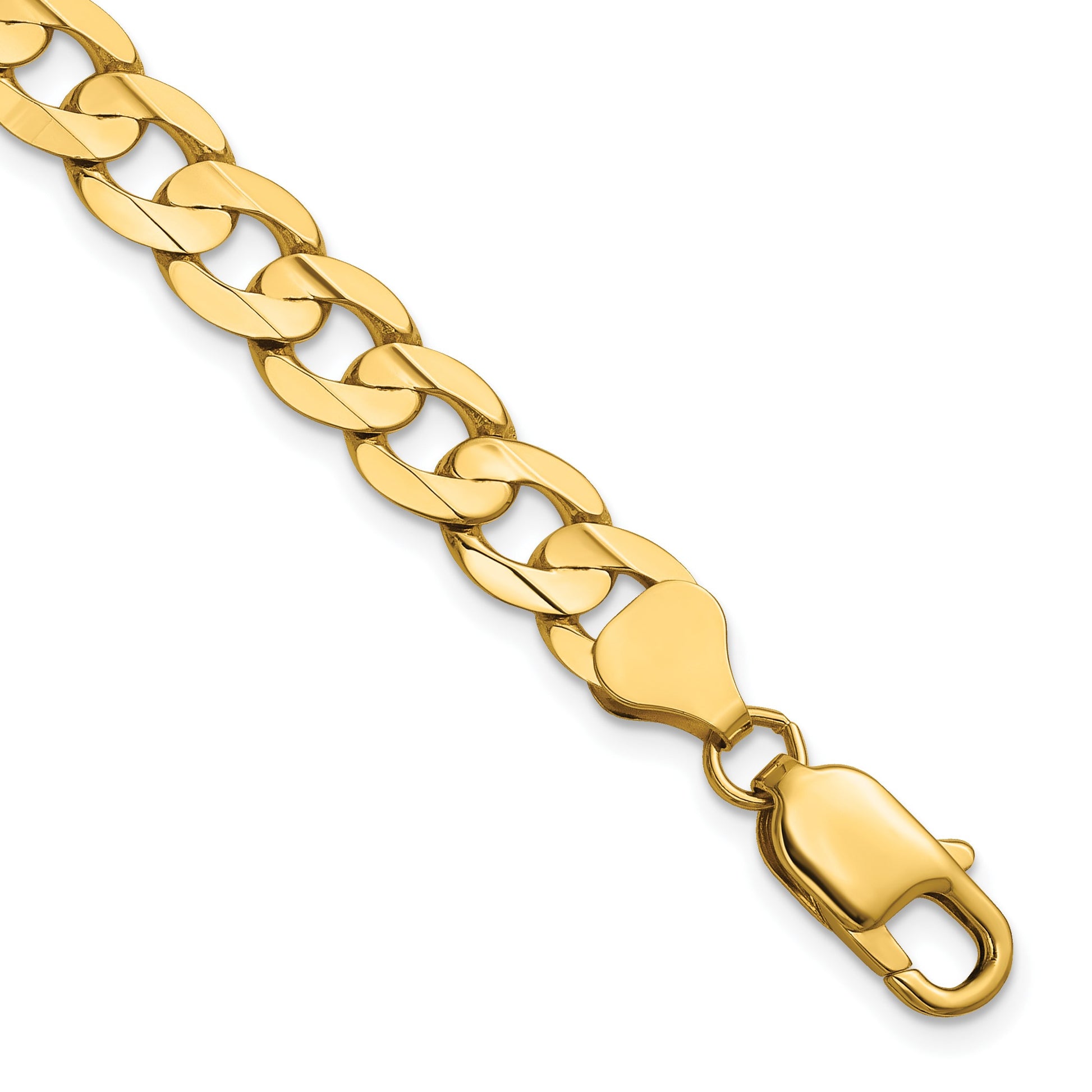 14K 8 inch 7.5mm Open Concave Curb with Lobster Clasp Bracelet