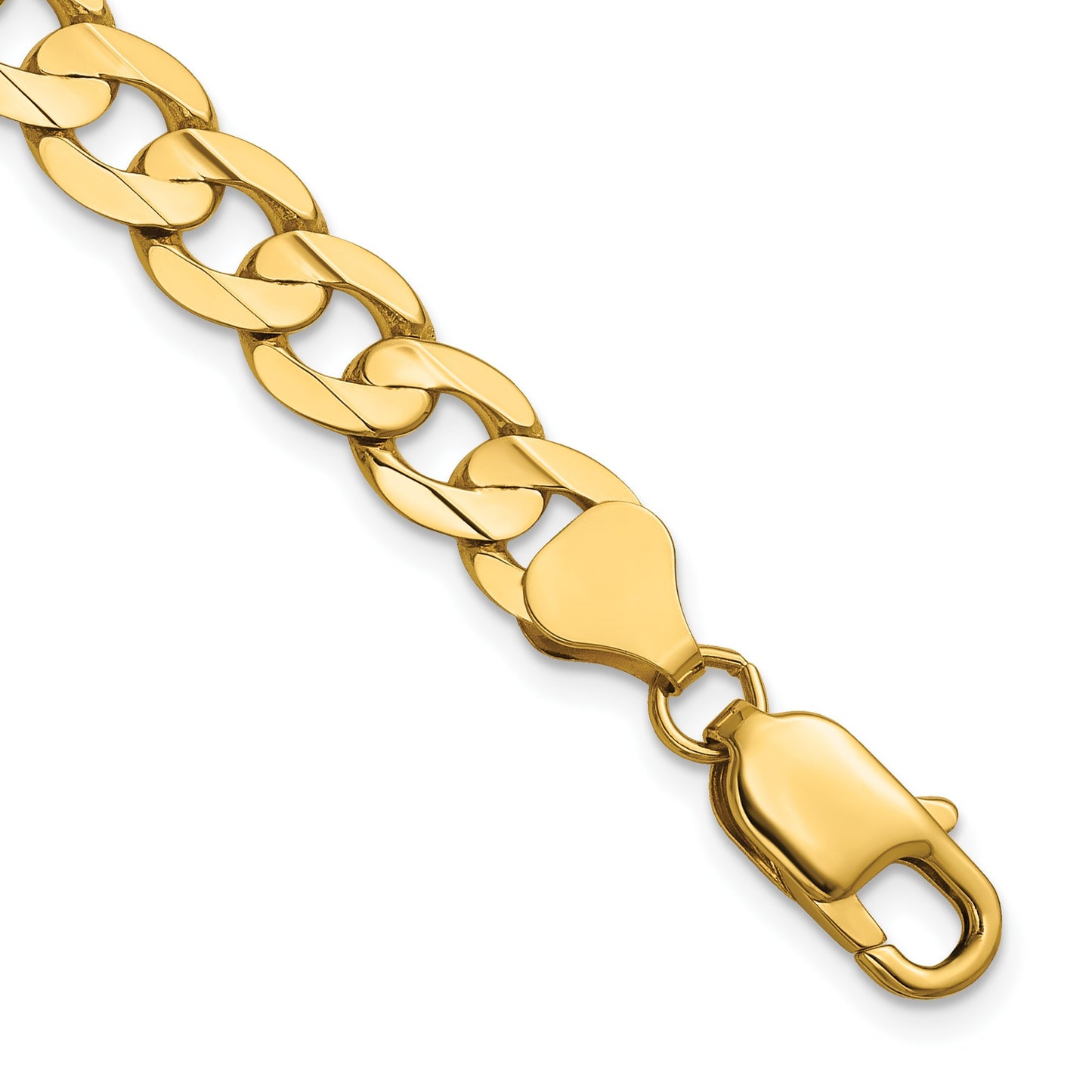 14K 24 inch 7.5mm Open Concave Curb with Lobster Clasp Chain