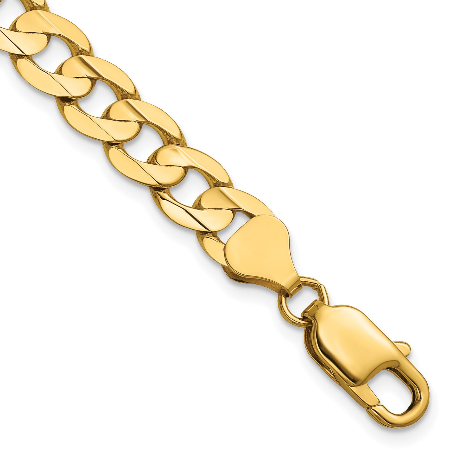 14K 24 inch 7.5mm Open Concave Curb with Lobster Clasp Chain
