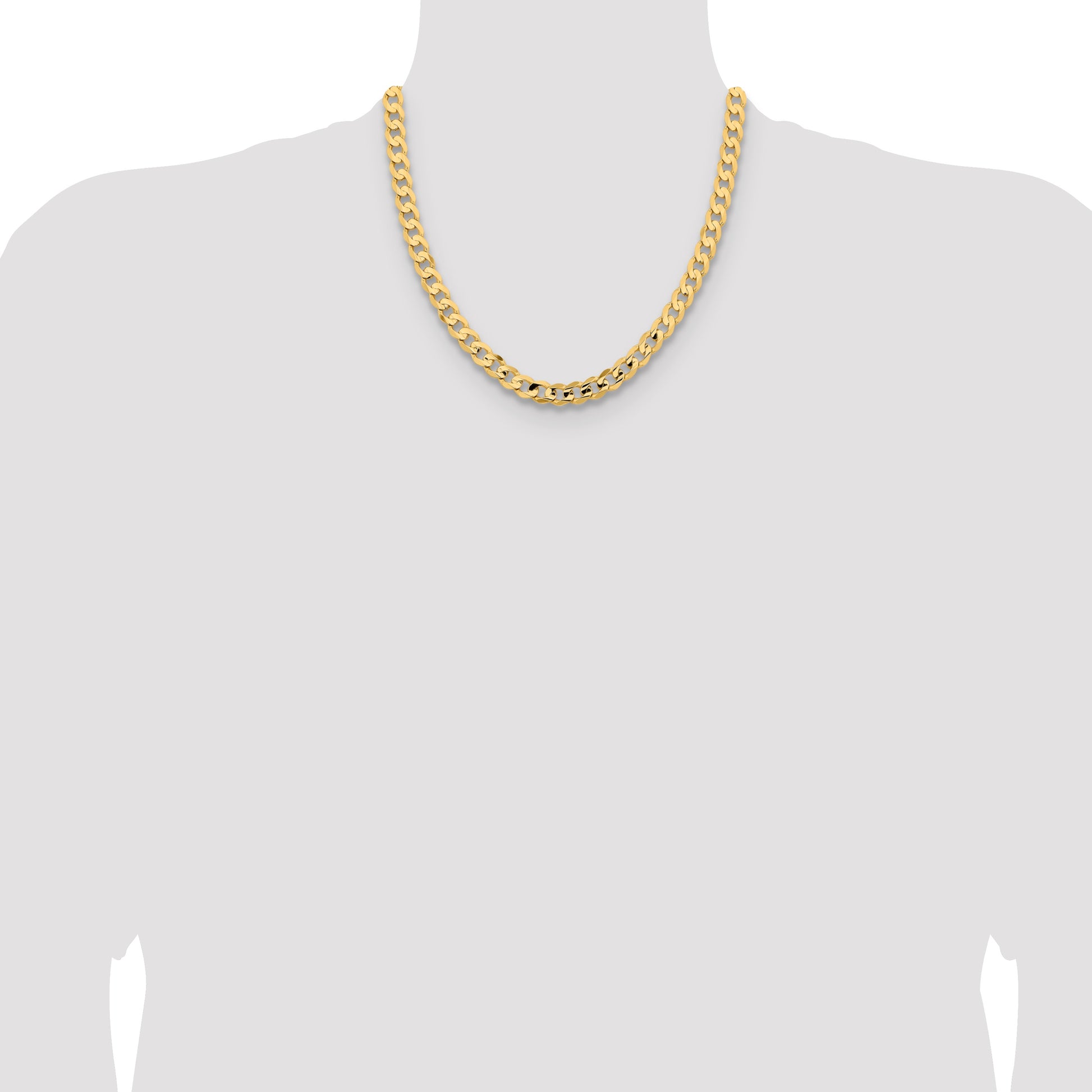 14K 20 inch 8.5mm Open Concave Curb with Lobster Clasp Chain