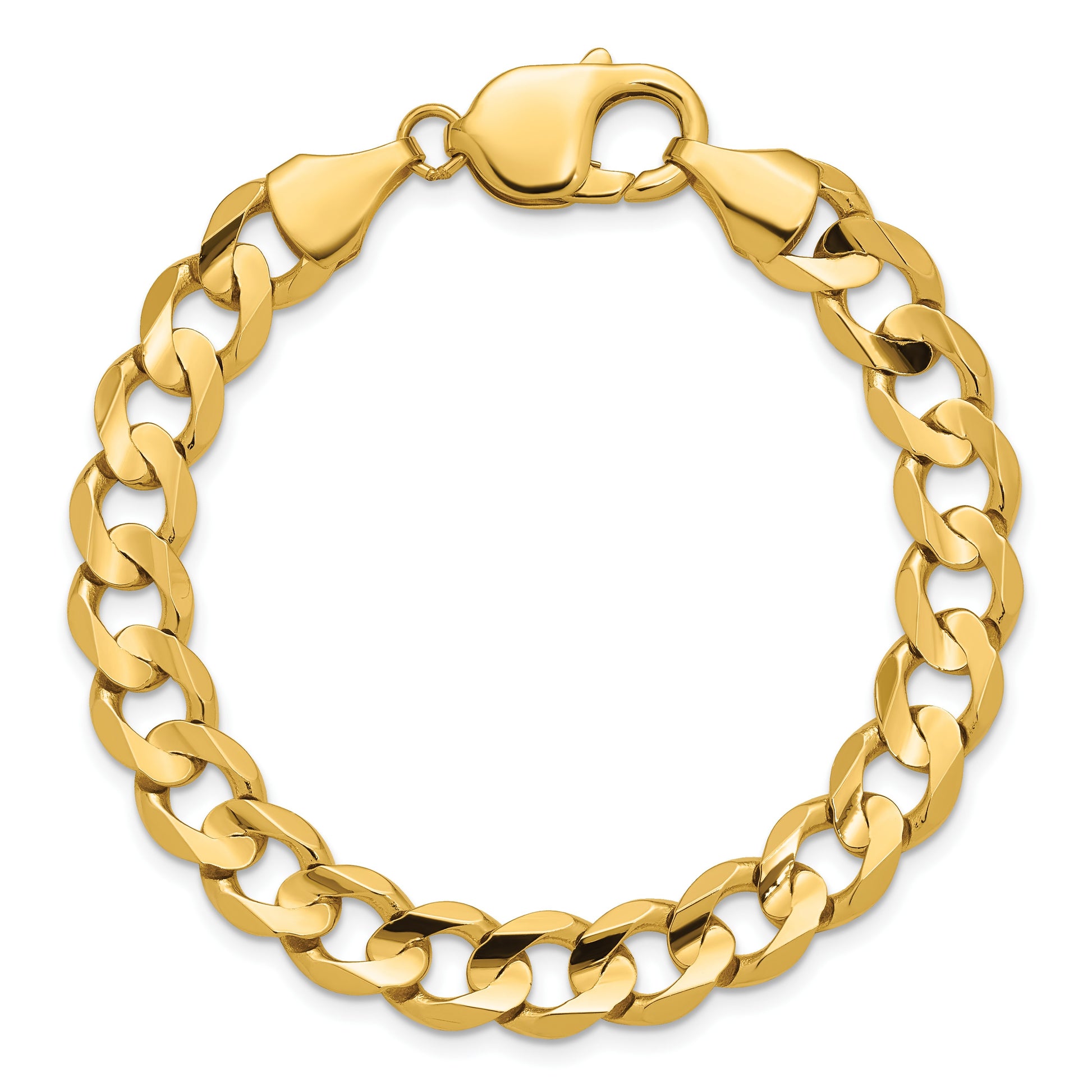 14K 7 inch 8.5mm Open Concave Curb with Lobster Clasp Bracelet