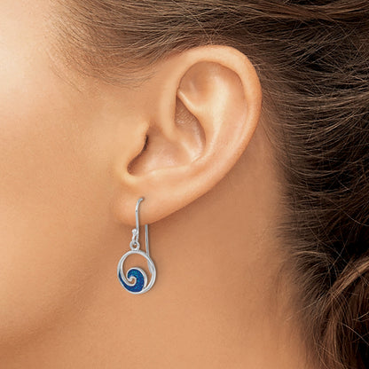Sterling Silver Rhodium-plated Enameled Wave Dangle Earring
