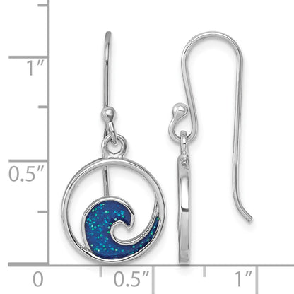 Sterling Silver Rhodium-plated Enameled Wave Dangle Earring