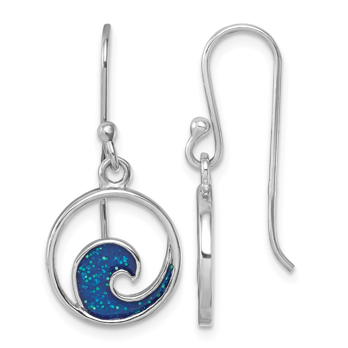 Sterling Silver Rhodium-plated Enameled Wave Dangle Earring