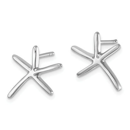 Sterling Silver Rhodium-plated Polished Starfish Post Earring