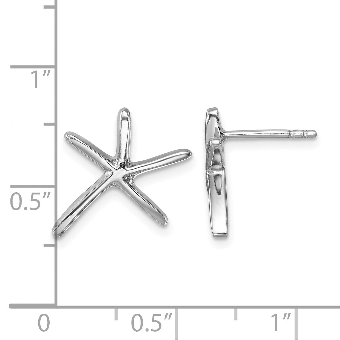 Sterling Silver Rhodium-plated Polished Starfish Post Earring