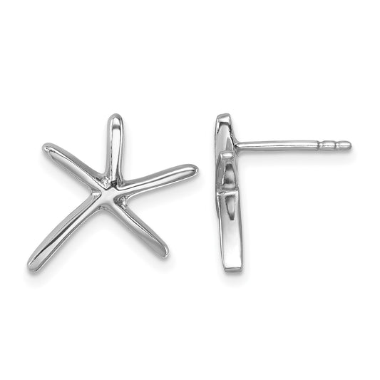 Sterling Silver Rhodium-plated Polished Starfish Post Earring