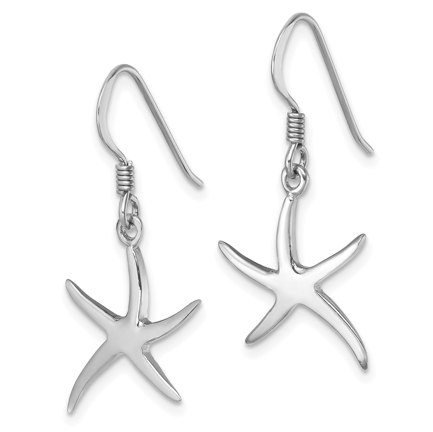 Sterling Silver Rhodium-plated Polished Starfish Dangle Earring