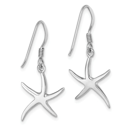 Sterling Silver Rhodium-plated Polished Starfish Dangle Earring