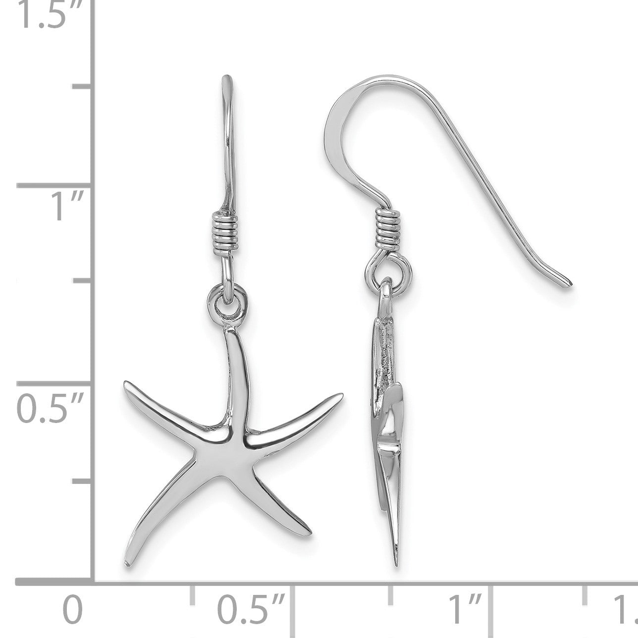 Sterling Silver Rhodium-plated Polished Starfish Dangle Earring