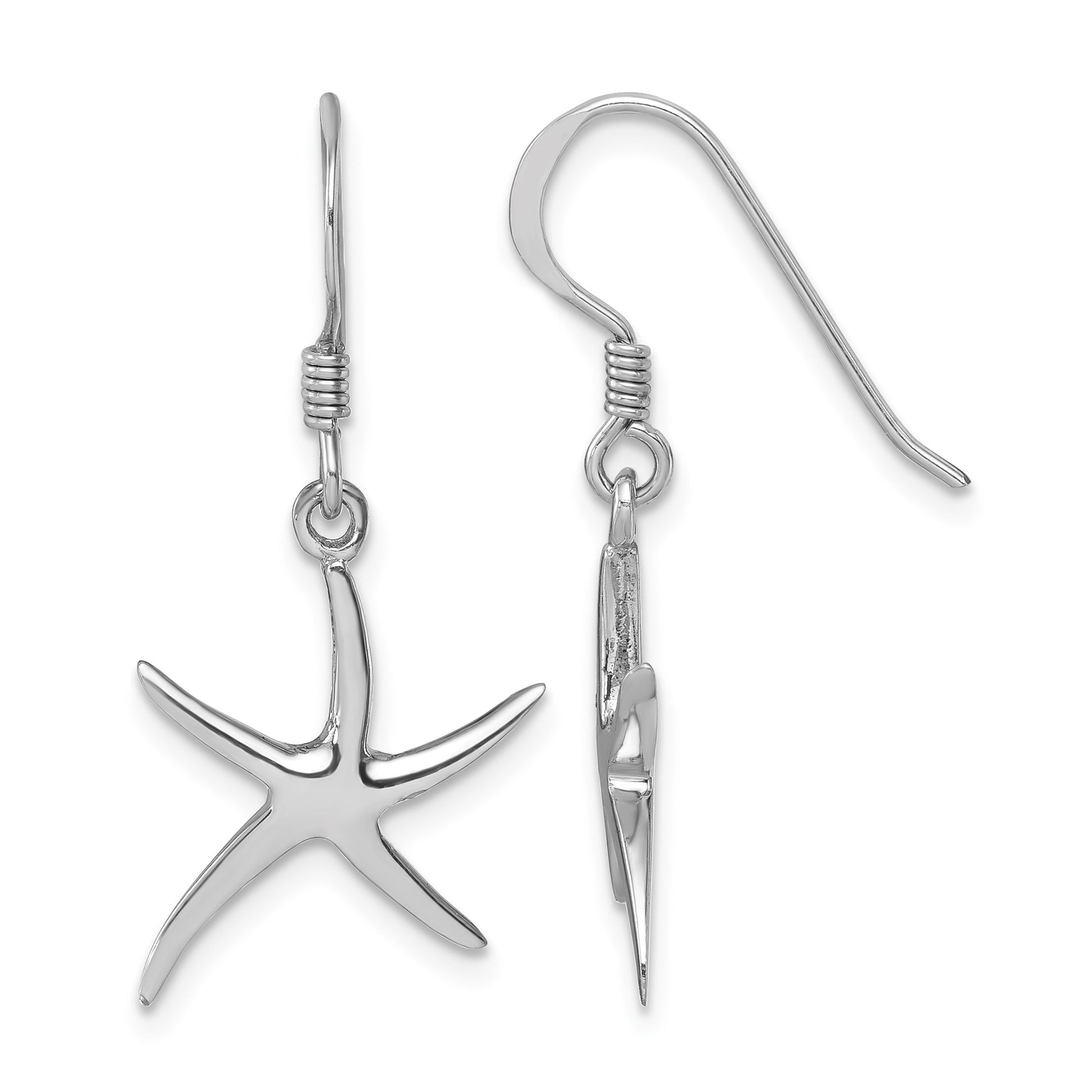 Sterling Silver Rhodium-plated Polished Starfish Dangle Earring