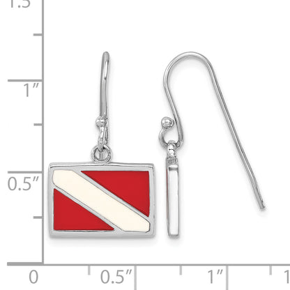 Sterling Silver Rhodium-plated Polished Enameled Dive Flag Dangle Earring