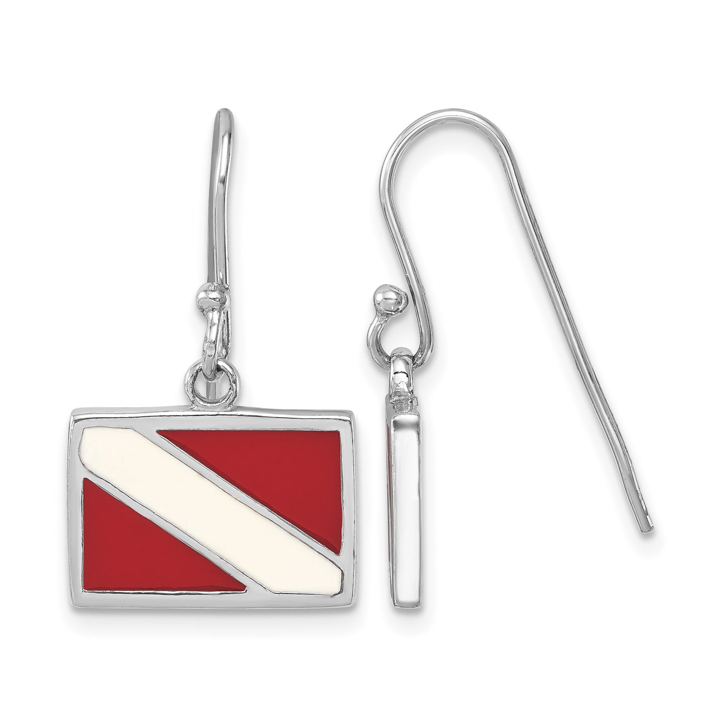 Sterling Silver Rhodium-plated Polished Enameled Dive Flag Dangle Earring