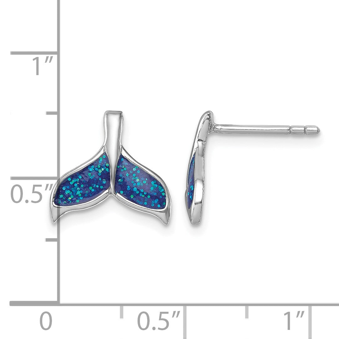 Sterling Silver Rhodium-plated Polished Enameled Whale's Tail Dangle Earrings