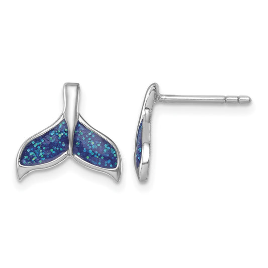 Sterling Silver Rhodium-plated Polished Enameled Whale's Tail Dangle Earrings