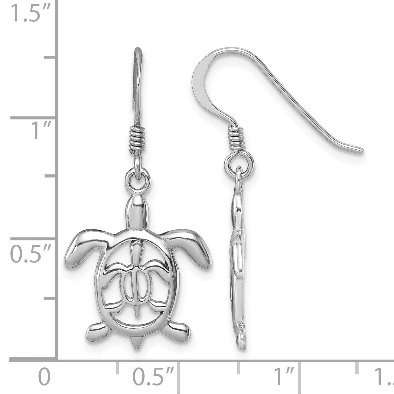 Sterling Silver Rhodium-plated Cut Out Mother and Baby Turtle Dangle Earring