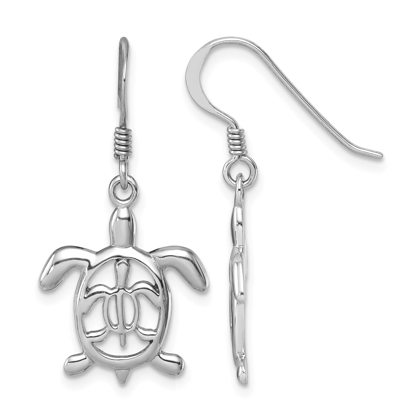 Sterling Silver Rhodium-plated Cut Out Mother and Baby Turtle Dangle Earring