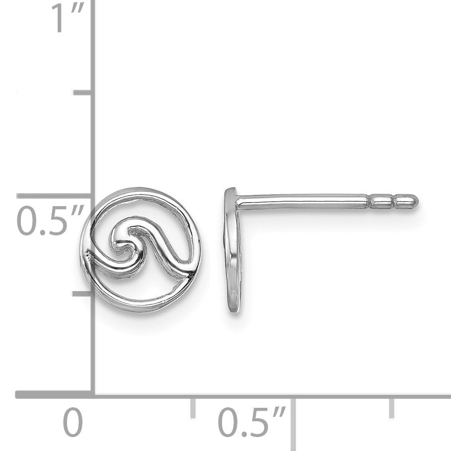 Sterling Silver Rhodium-plated Polished Wave Post Earring