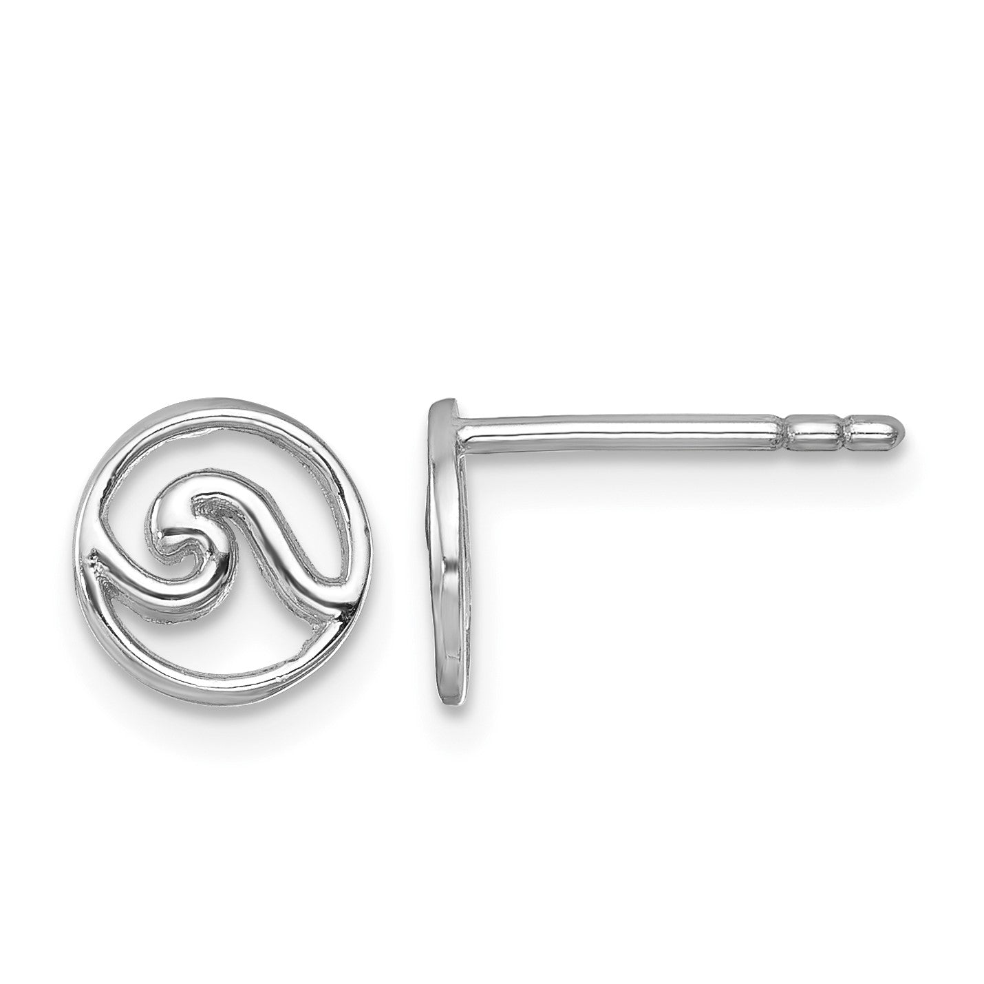 Sterling Silver Rhodium-plated Polished Wave Post Earring
