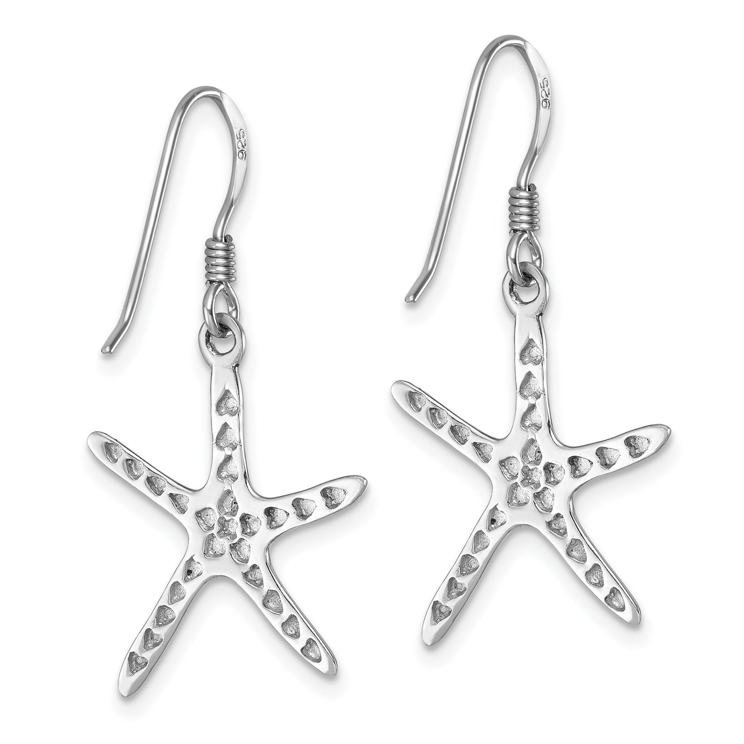 Sterling Silver Rhodium-plated Polished Starfish Dangle Earring