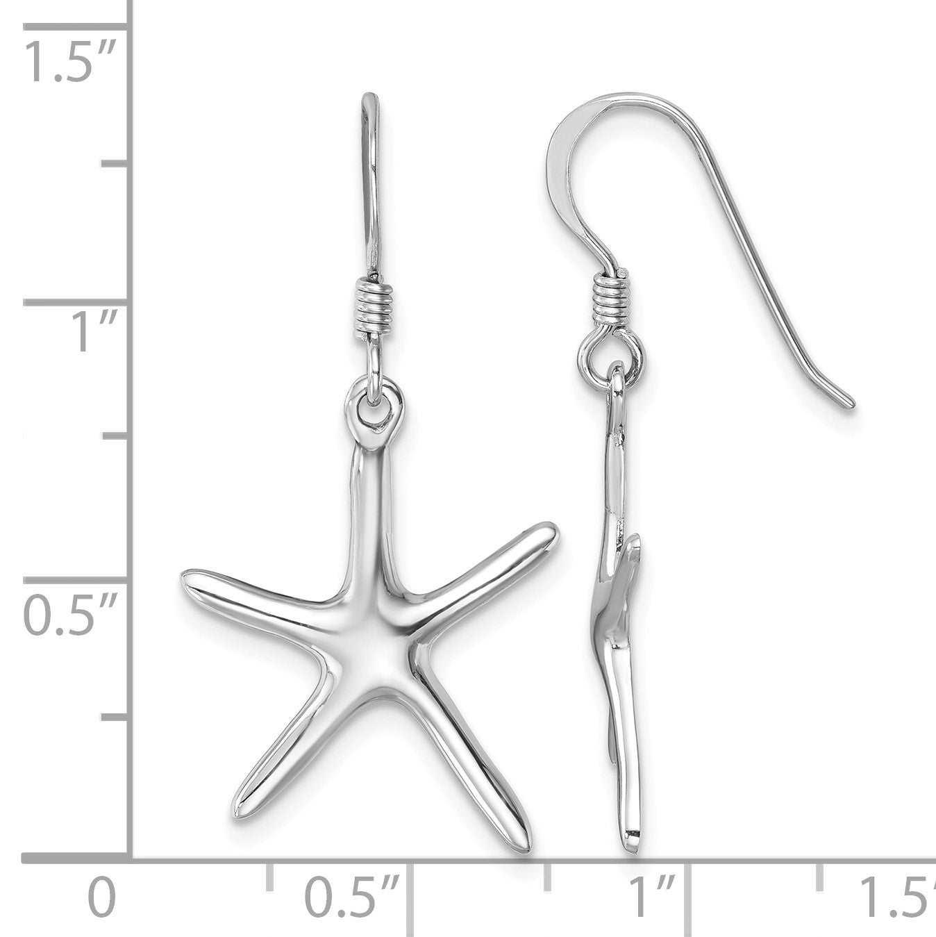 Sterling Silver Rhodium-plated Polished Starfish Dangle Earring