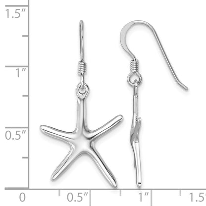 Sterling Silver Rhodium-plated Polished Starfish Dangle Earring