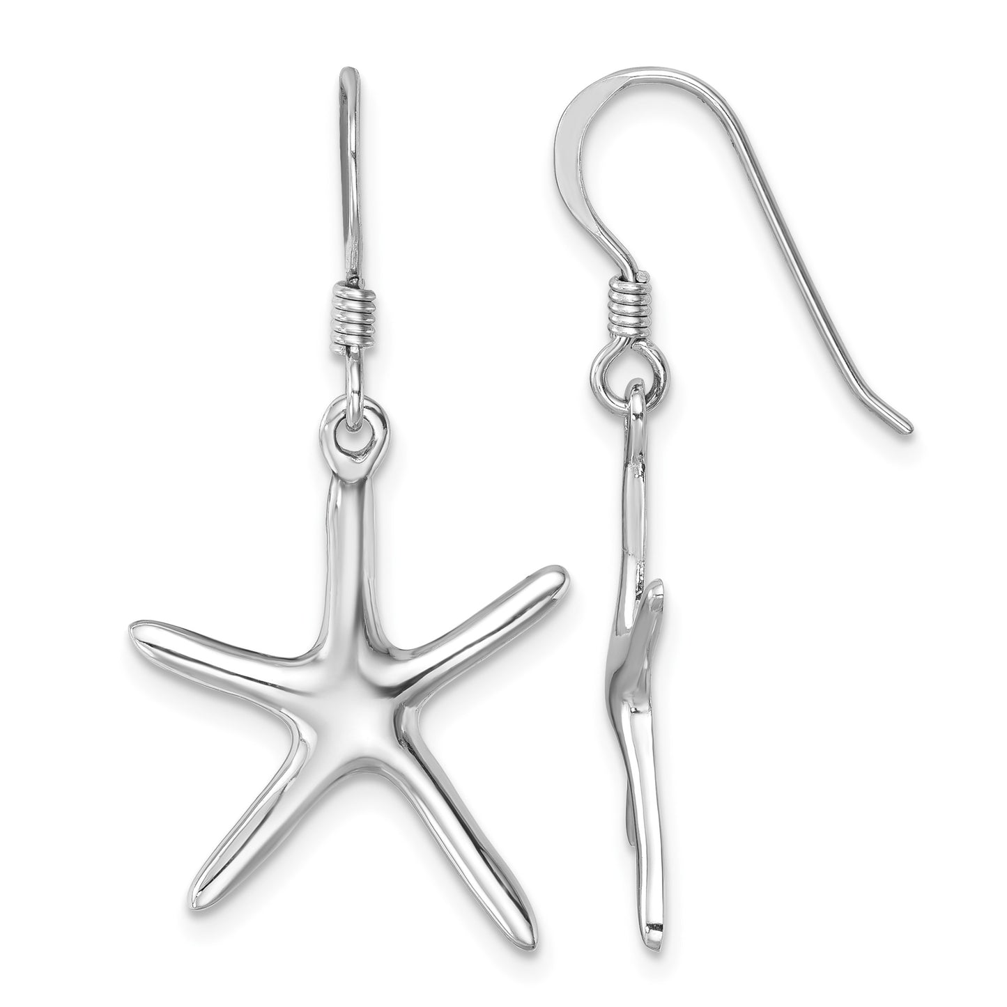 Sterling Silver Rhodium-plated Polished Starfish Dangle Earring