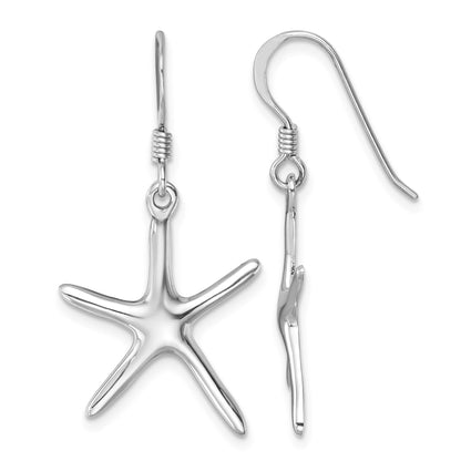 Sterling Silver Rhodium-plated Polished Starfish Dangle Earring