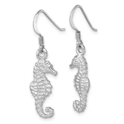 Sterling Silver Rhodium-plated Polished Seahorse Dangle Earring