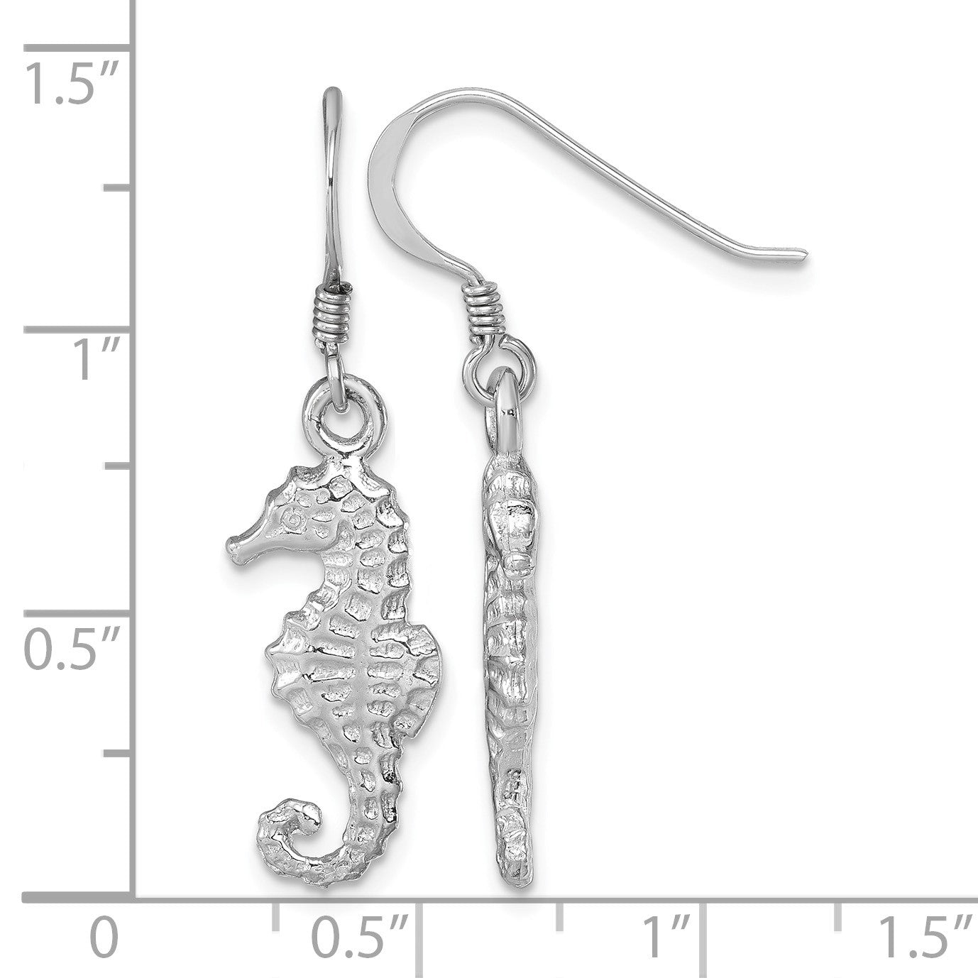 Sterling Silver Rhodium-plated Polished Seahorse Dangle Earring