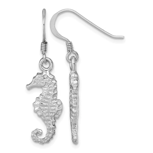 Sterling Silver Rhodium-plated Polished Seahorse Dangle Earring