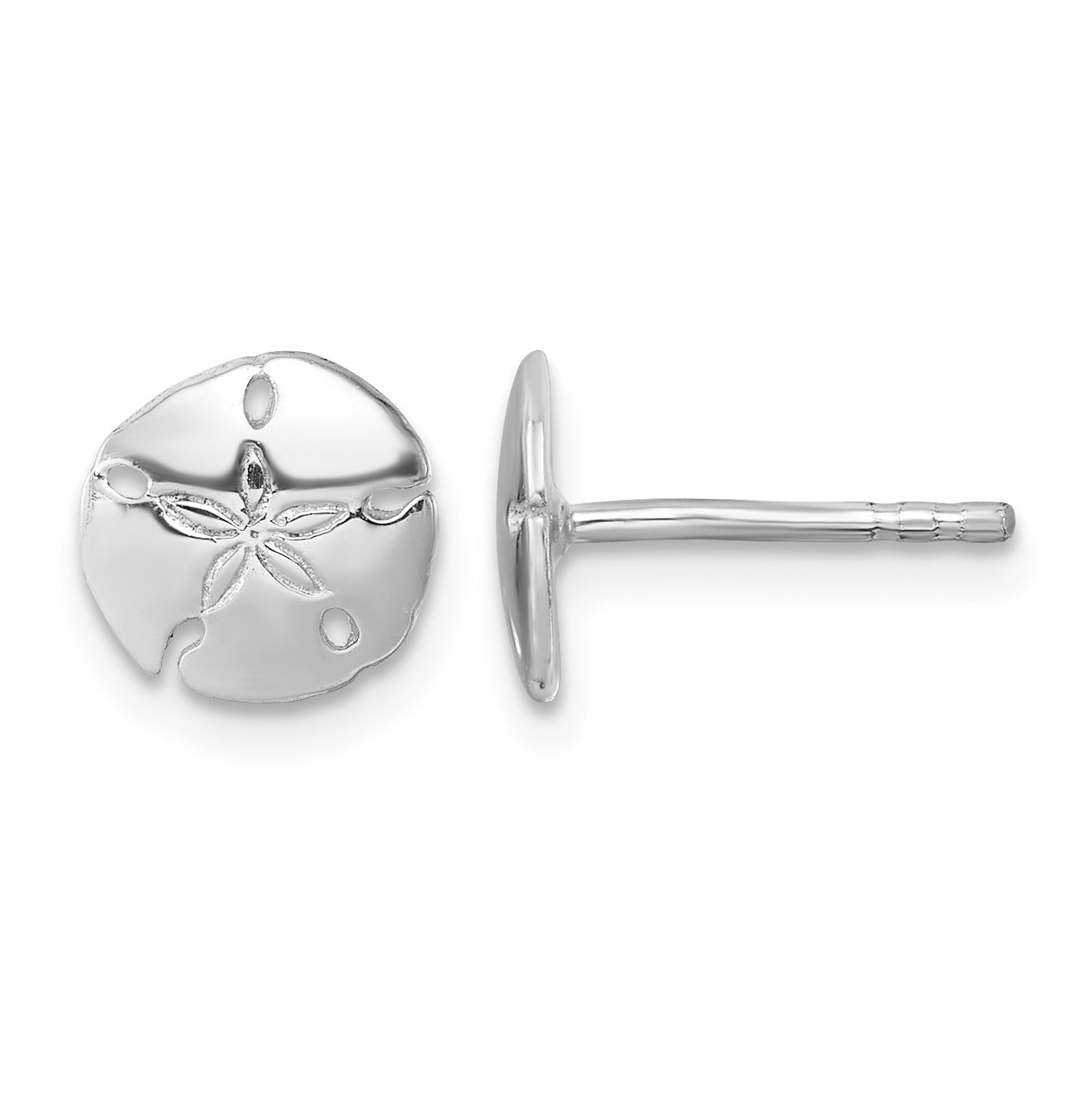 Sterling Silver Rhodium-plated Polished Sand Dollar Post Earring