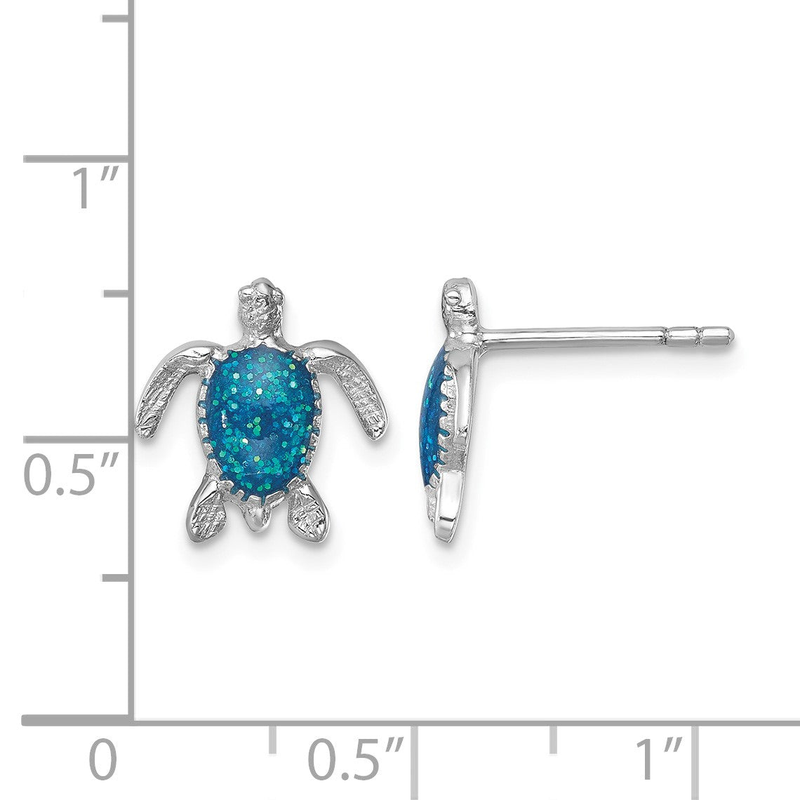 Sterling Silver Rhodium-plated Enameled Polished Turtle Post Earring