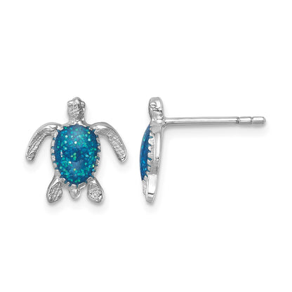 Sterling Silver Rhodium-plated Enameled Polished Turtle Post Earring