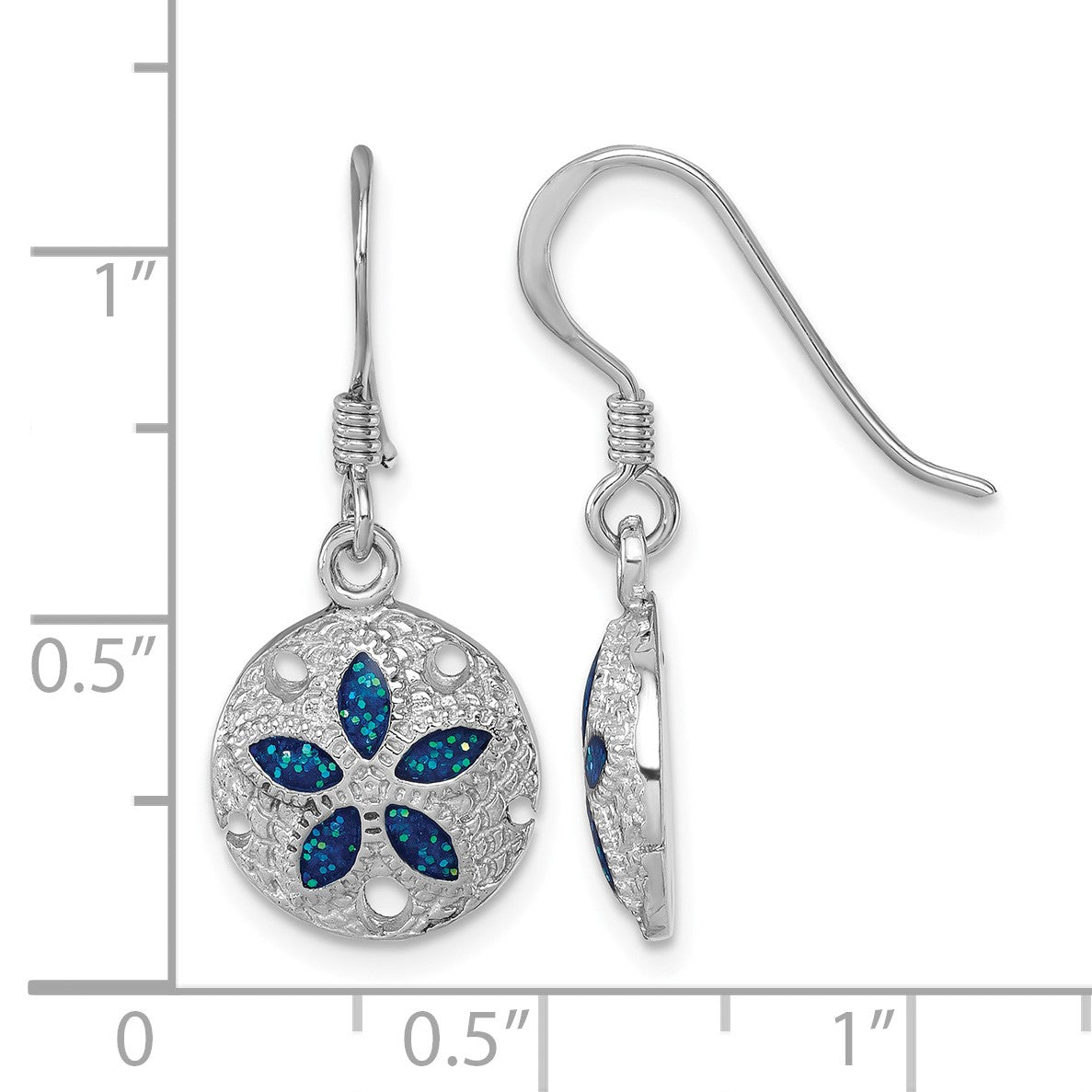 Sterling Silver Rhodium-plated Polished and Textured Enameled Sand Dollar Dangle Earring