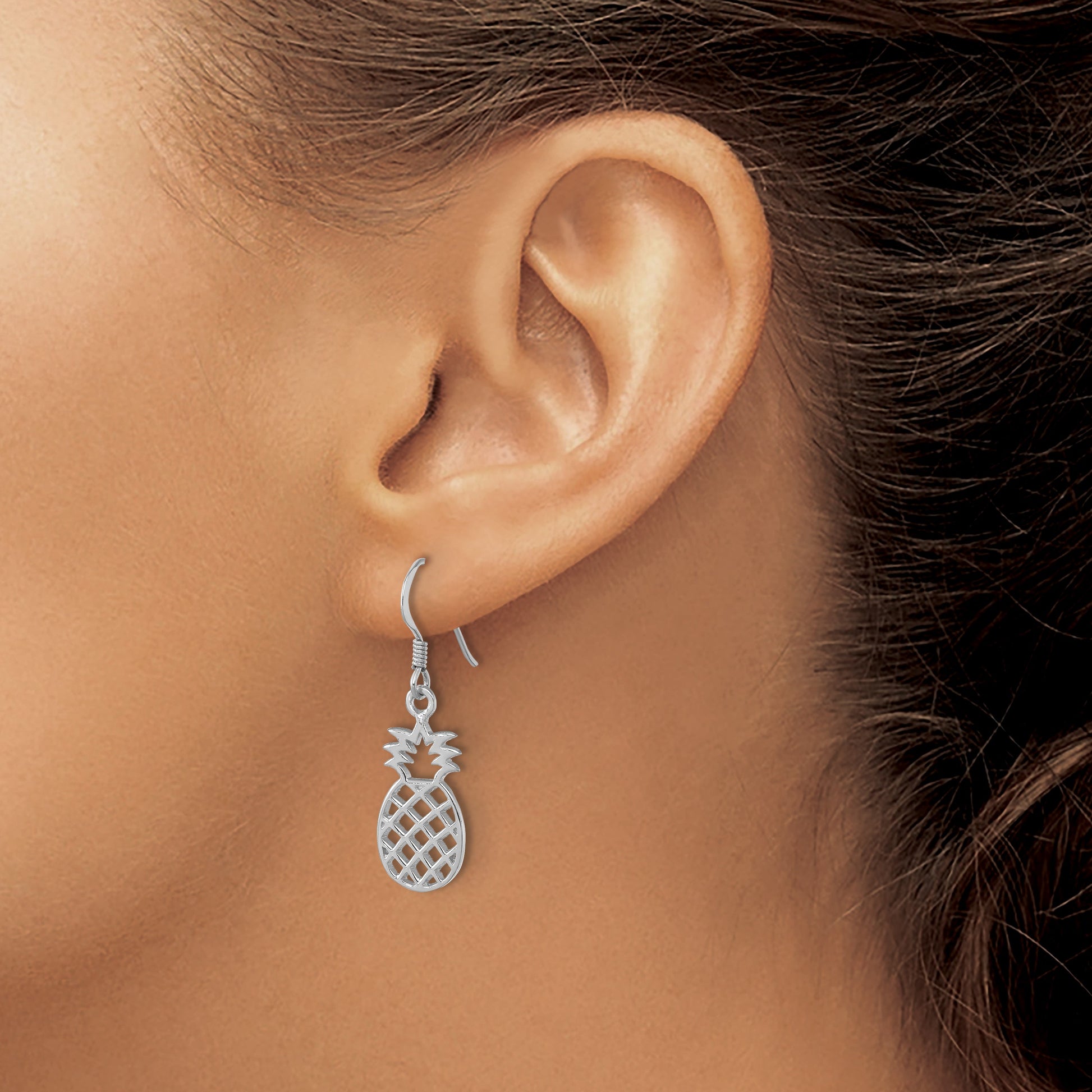 Sterling Silver Rhodium-plated Polished Cut-out Pineapple Dangle Earrings