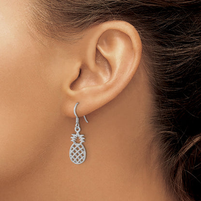 Sterling Silver Rhodium-plated Polished Cut-out Pineapple Dangle Earrings
