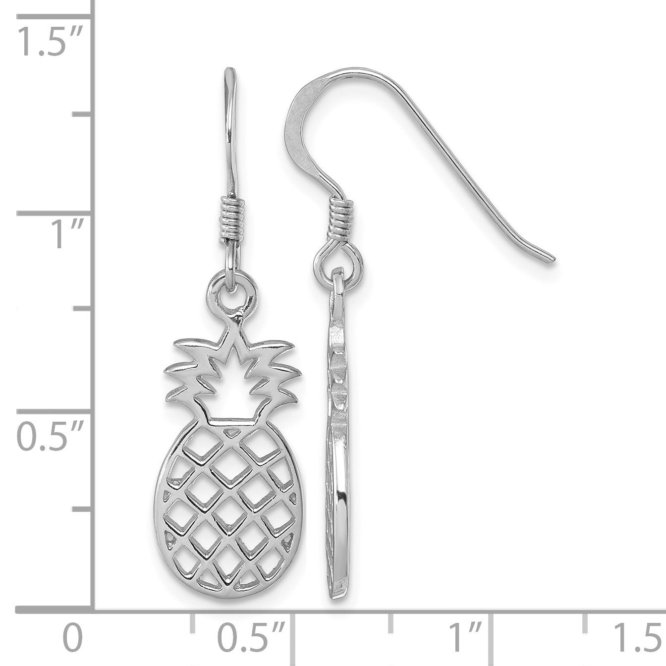 Sterling Silver Rhodium-plated Polished Cut-out Pineapple Dangle Earrings