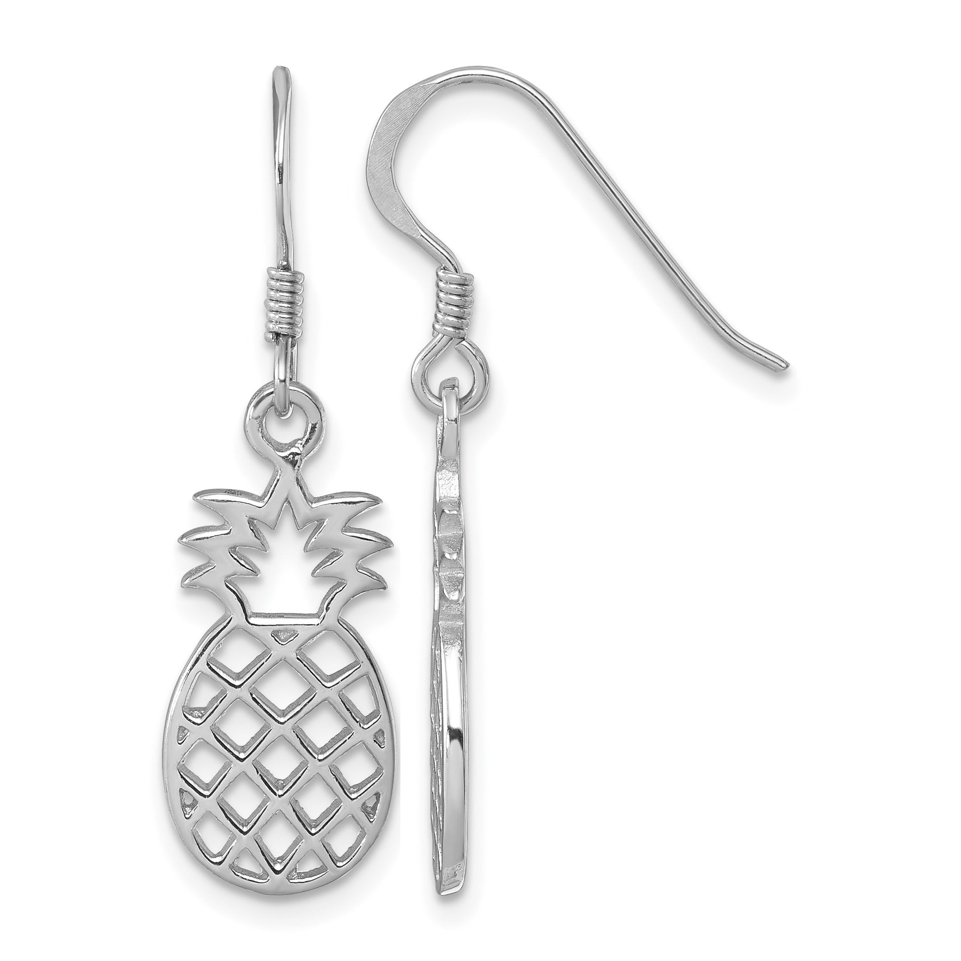 Sterling Silver Rhodium-plated Polished Cut-out Pineapple Dangle Earrings