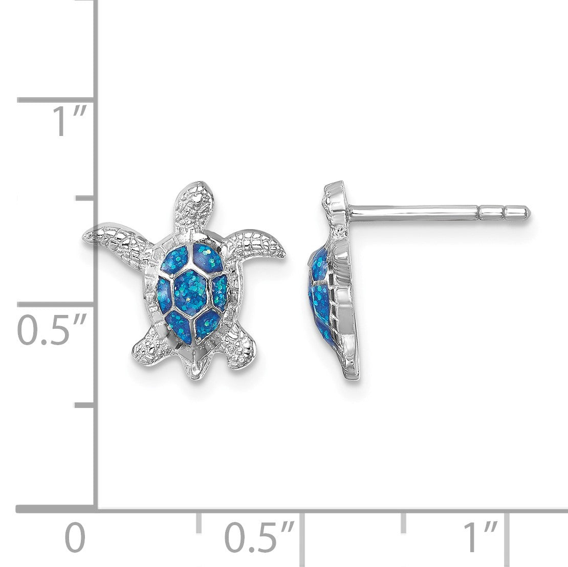 Sterling Silver Rhodium-plated Enameled Polished Turtle Post Earring