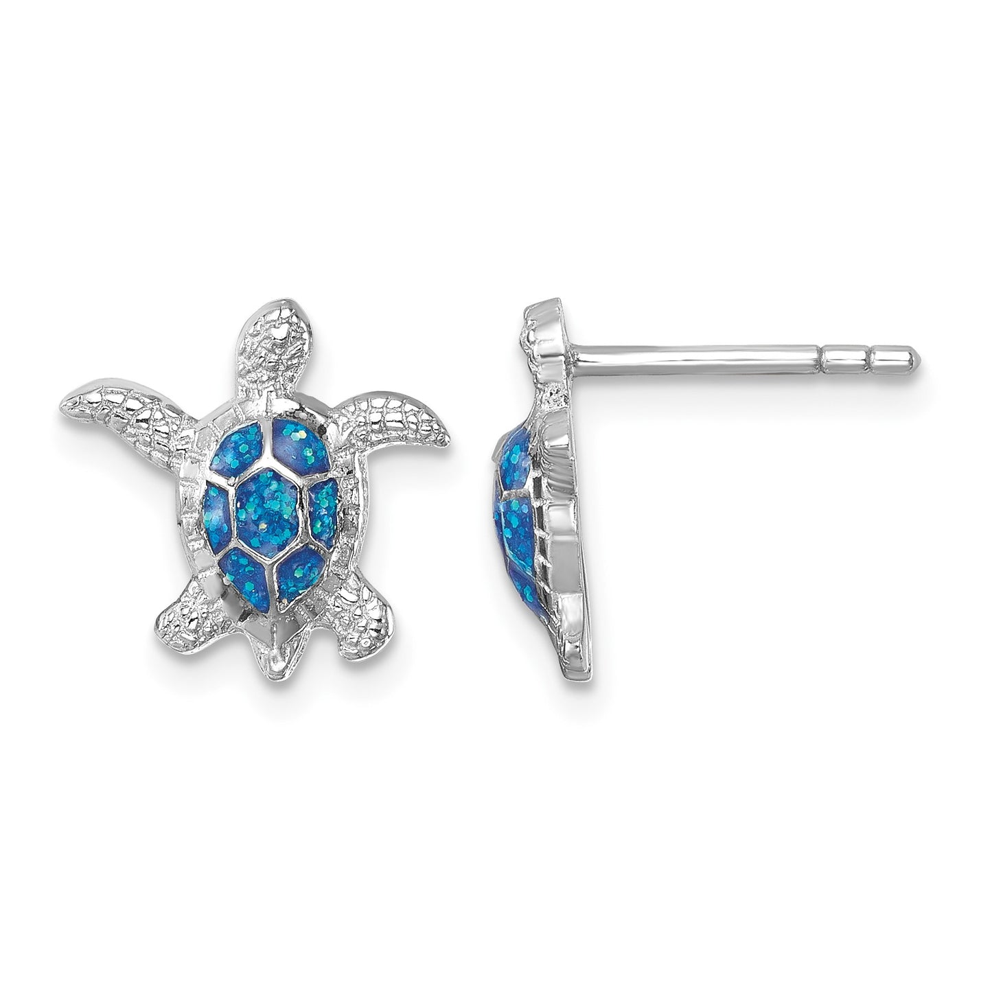 Sterling Silver Rhodium-plated Enameled Polished Turtle Post Earring